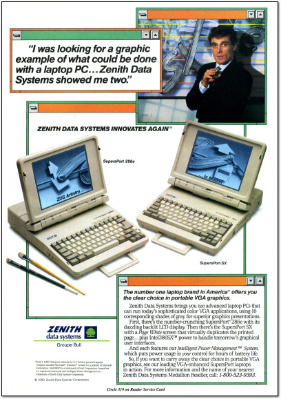 Zenith Supersport 286e and Zenith Supersport SX Ad - 1990