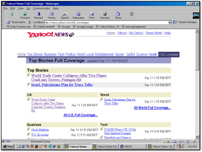 Benj Edwards - World Trade Center September 11th 2001 Yahoo News Screenshot