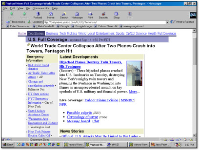 Benj Edwards - World Trade Center September 11th 2001 Yahoo News Screenshot