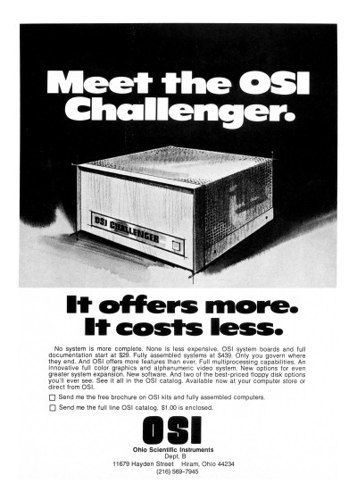Ohio Scientific Instruments OSI Challenger 6502 Vintage PC personal computer Byte Magazine advertisement scan - 1977