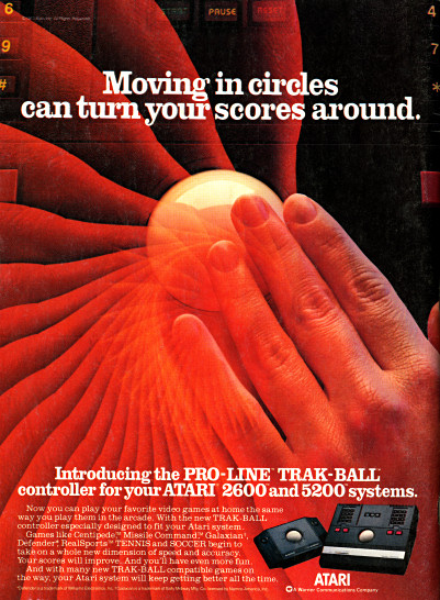 Atari 5200 and Atari 2600 Trak-Ball advertisement scan - 1983