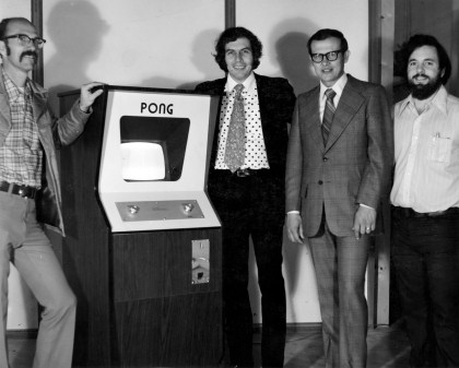 Atari founders Ted Dabney and Nolan Bushnell with Larry Emmons and Al Alcorn, 1972. Photo by Ted Dabney