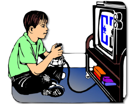 Playing Video Games in 1990s Clip Art